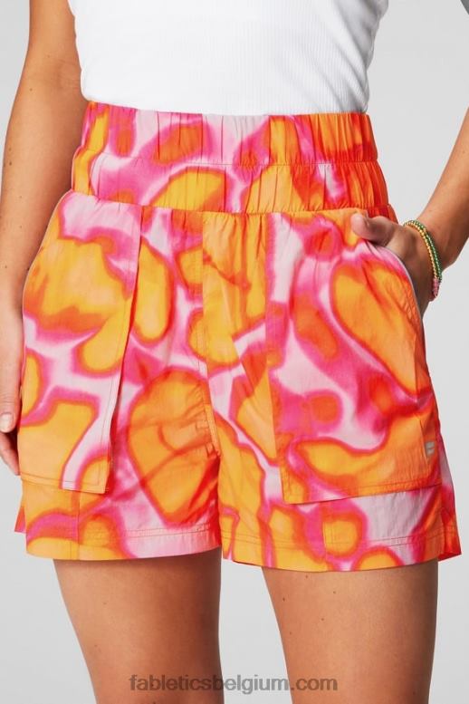 roze escape large zomergekte/reflecterend zilver vrouwen nylon short met ultrahoge taille Fabletics LH20J601