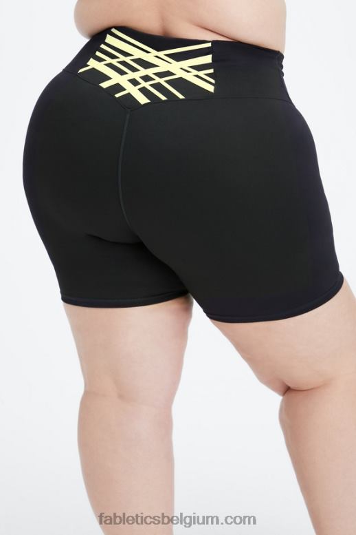 zwart/citroencrème vrouwen boost powerhold hoog getailleerde 6'' short Fabletics LH20J422