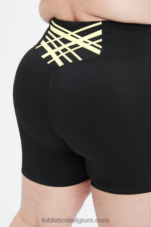 zwart/citroencrème vrouwen boost powerhold hoog getailleerde 6'' short Fabletics LH20J422
