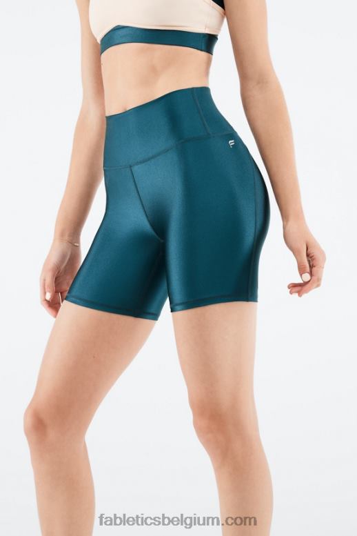 zwart klein gemarmerd/geschil vrouwen glanzende short met hoge taille 15 cm Fabletics LH20J539