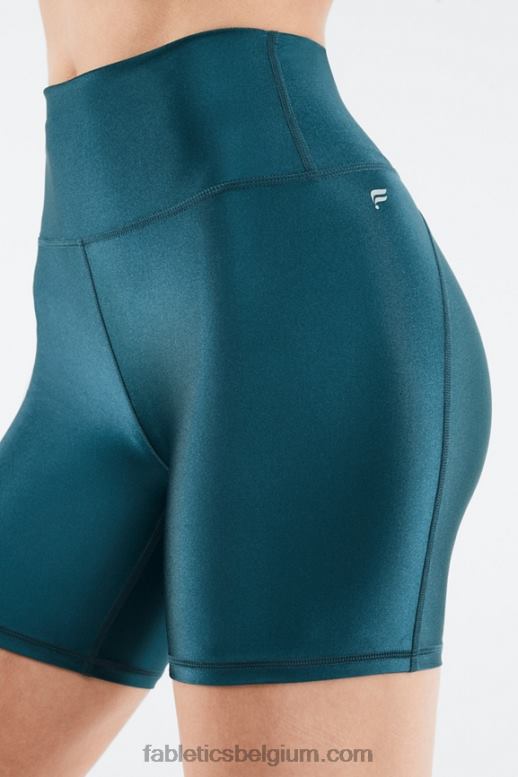 zwart klein gemarmerd/geschil vrouwen glanzende short met hoge taille 15 cm Fabletics LH20J539