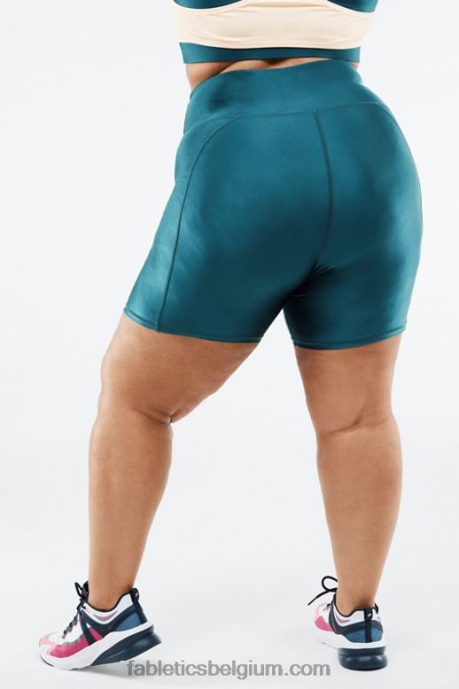 zwart klein gemarmerd/geschil vrouwen glanzende short met hoge taille 15 cm Fabletics LH20J540