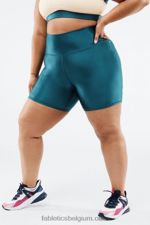 zwart klein gemarmerd/geschil vrouwen glanzende short met hoge taille 15 cm Fabletics LH20J540