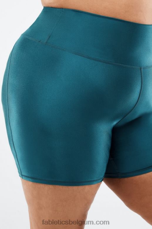 zwart klein gemarmerd/geschil vrouwen glanzende short met hoge taille 15 cm Fabletics LH20J540