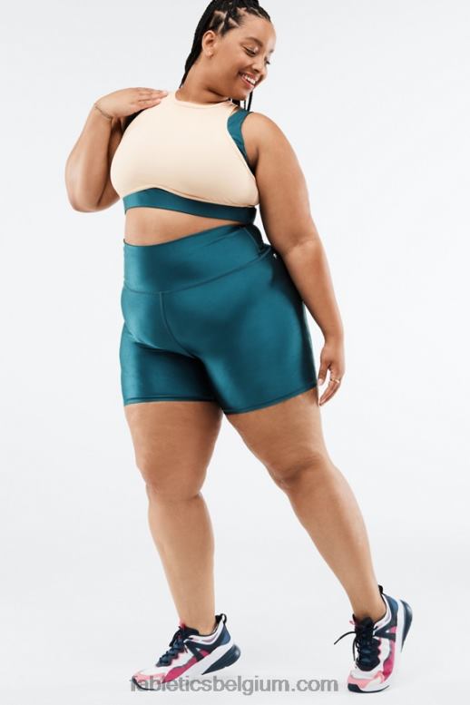 zwart klein gemarmerd/geschil vrouwen glanzende short met hoge taille 15 cm Fabletics LH20J540