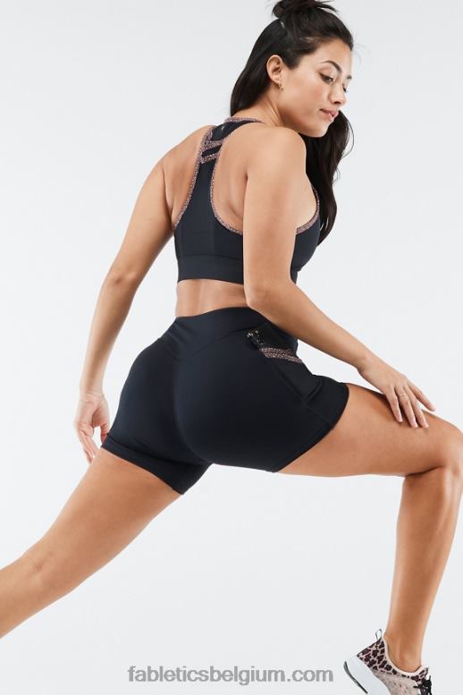 zwart/microluipaard vrouwen trinity motion365 mid-rise 5'' short Fabletics LH20J370