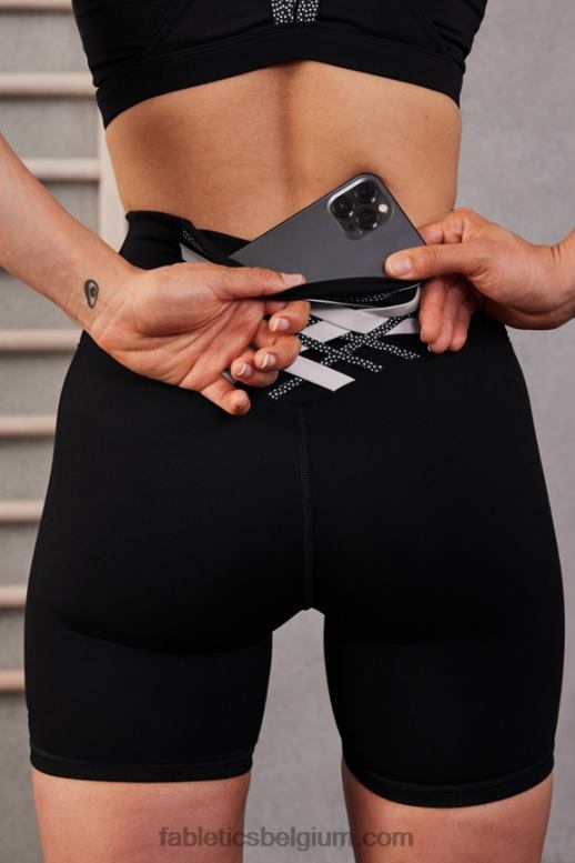 zwart/microstip vrouwen boost powerhold hoog getailleerde 6'' short Fabletics LH20J409