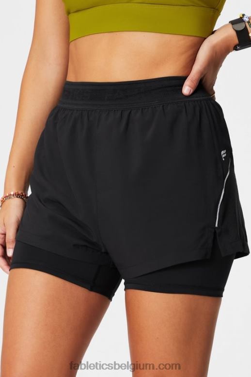 zwart/reflecterend zilver vrouwen geperforeerde run 5 "kort Fabletics LH20J598