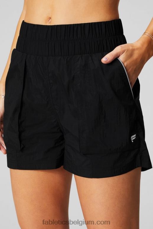 zwart/reflecterend zilver vrouwen nylon short met ultrahoge taille Fabletics LH20J604
