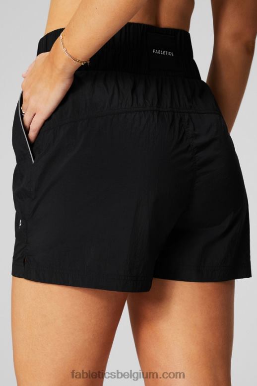 zwart/reflecterend zilver vrouwen nylon short met ultrahoge taille Fabletics LH20J604