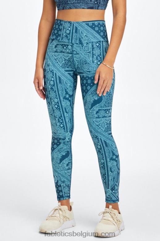 blauwe nova bandana/tapioca vrouwen boost powerhold hoog getailleerde 7/8 legging 60 Fabletics LH20J849
