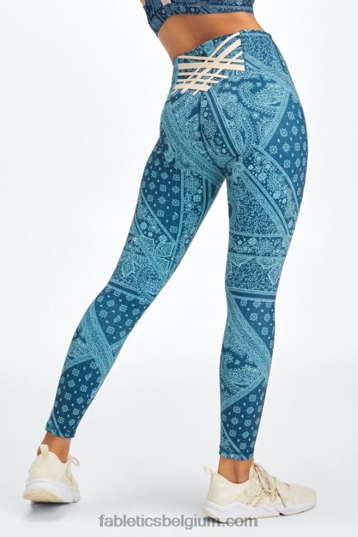 blauwe nova bandana/tapioca vrouwen boost powerhold hoog getailleerde 7/8 legging 60 Fabletics LH20J849