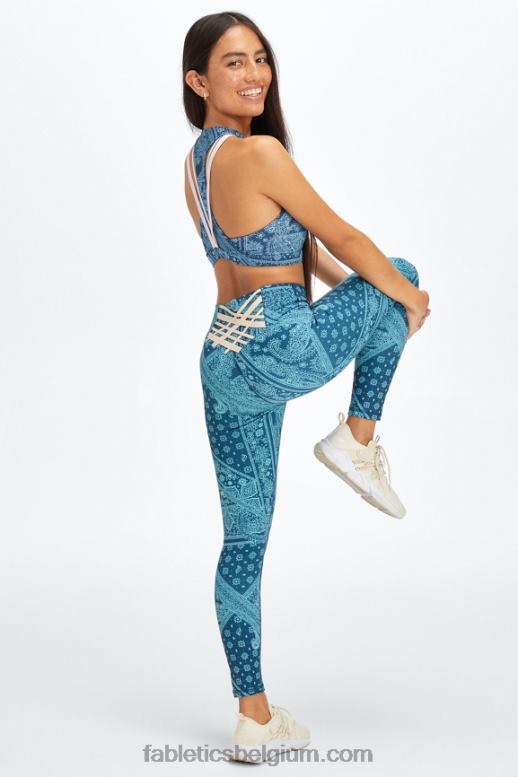 blauwe nova bandana/tapioca vrouwen boost powerhold hoog getailleerde 7/8 legging 60 Fabletics LH20J849