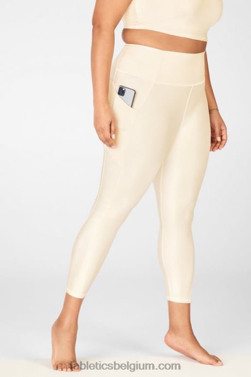botercreme glans vrouwen oasis pureluxe glanzende 7/8 legging met hoge taille Fabletics LH20J900