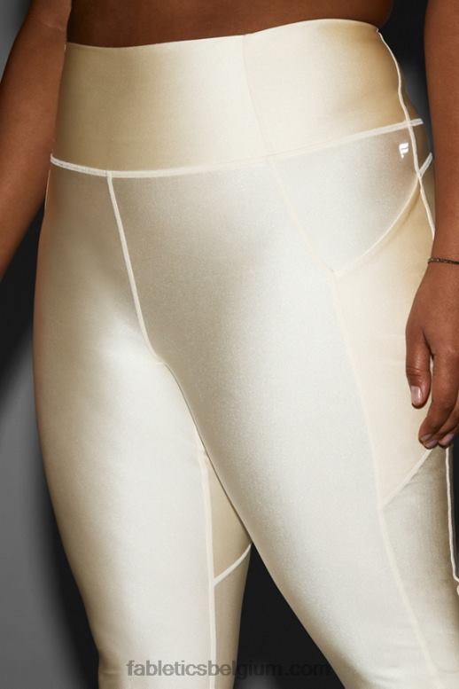 botercreme glans vrouwen oasis pureluxe glanzende 7/8 legging met hoge taille Fabletics LH20J900