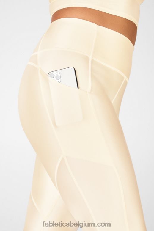 botercreme glans vrouwen oasis pureluxe glanzende 7/8 legging met hoge taille Fabletics LH20J924