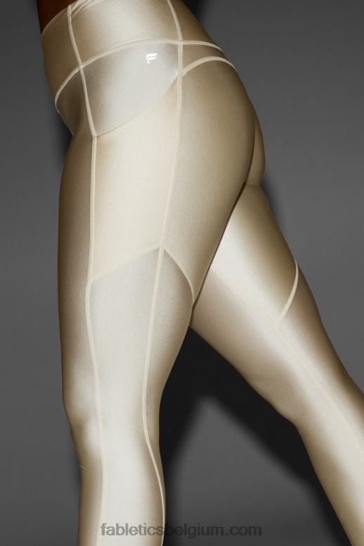 botercreme glans vrouwen oasis pureluxe glanzende 7/8 legging met hoge taille Fabletics LH20J924