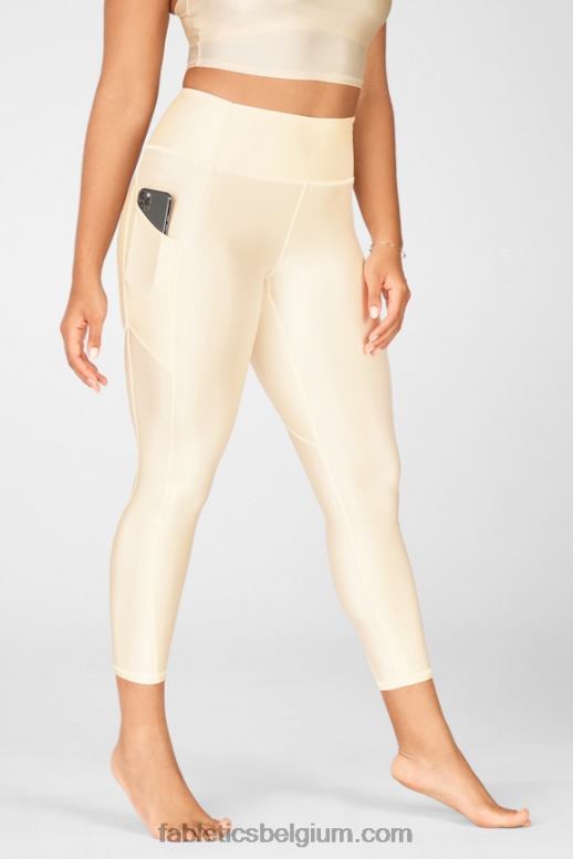 botercreme glans vrouwen oasis pureluxe glanzende 7/8 legging met hoge taille Fabletics LH20J924