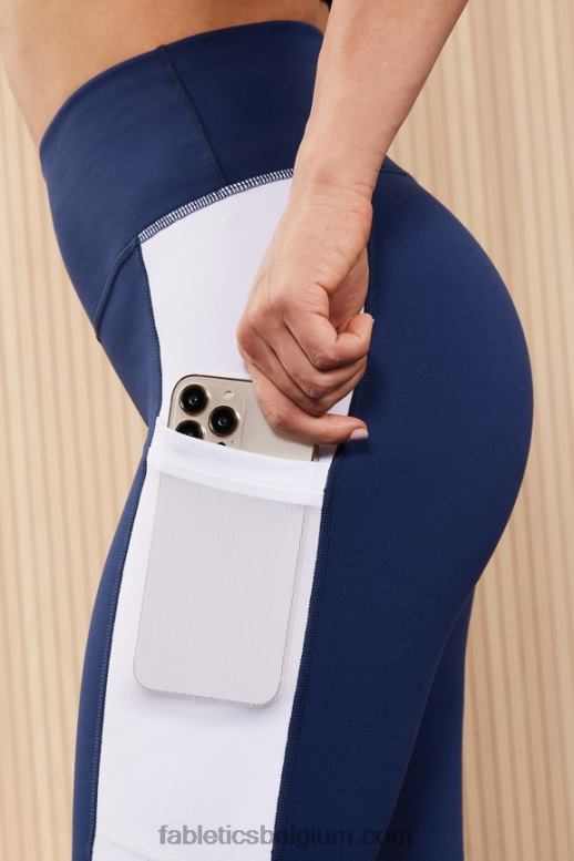 collegiaal marineblauw/klassiek wit vrouwen powerhold legging met hoge taille voor onderweg 38 Fabletics LH20J735