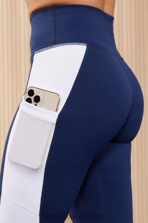 collegiaal marineblauw/klassiek wit vrouwen powerhold legging met hoge taille voor onderweg 38 Fabletics LH20J735