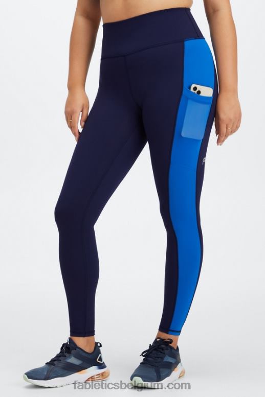 diep marineblauw/elektrisch blauw vrouwen powerhold legging met hoge taille voor onderweg 41 Fabletics LH20J751
