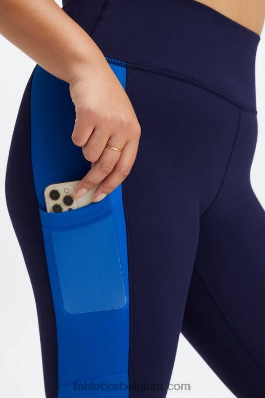 diep marineblauw/elektrisch blauw vrouwen powerhold legging met hoge taille voor onderweg 41 Fabletics LH20J751