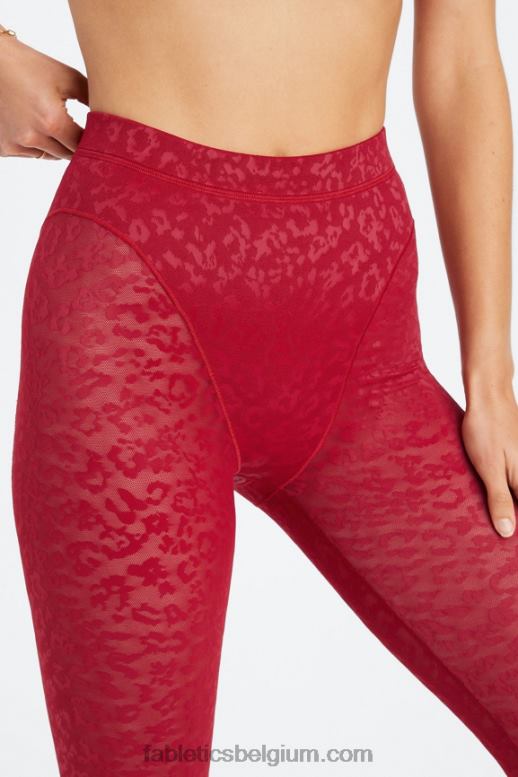 dieprood vrouwen hoog getailleerde luipaard mesh legging Fabletics LH20J1080