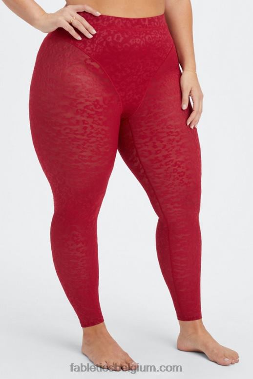 dieprood vrouwen hoog getailleerde luipaard mesh legging Fabletics LH20J1081