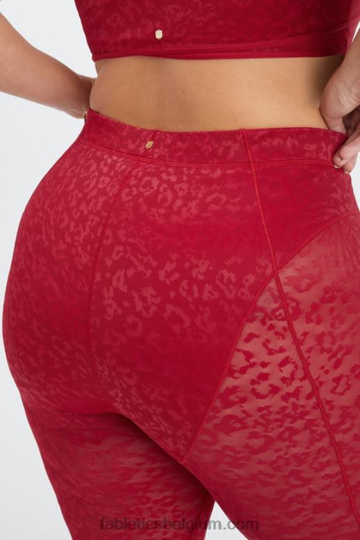 dieprood vrouwen hoog getailleerde luipaard mesh legging Fabletics LH20J1081