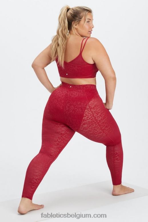 dieprood vrouwen hoog getailleerde luipaard mesh legging Fabletics LH20J1081