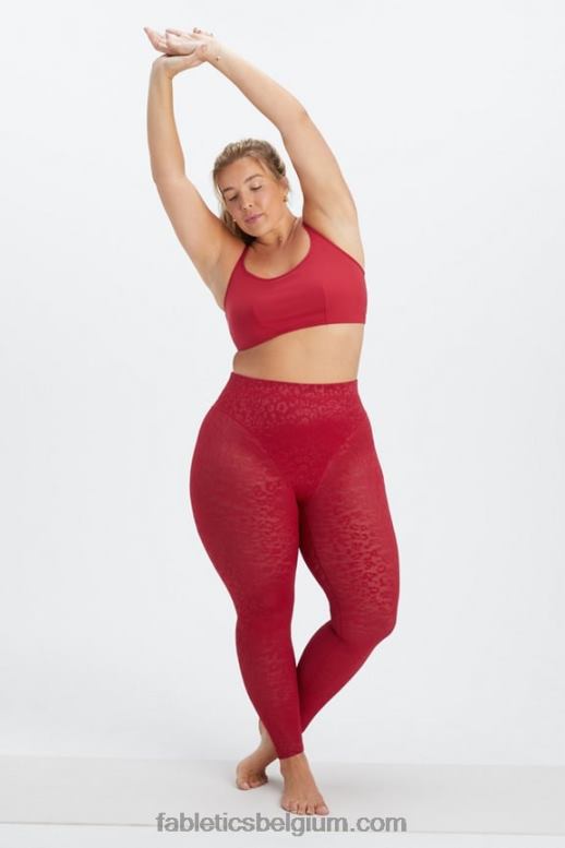 dieprood vrouwen hoog getailleerde luipaard mesh legging Fabletics LH20J1081