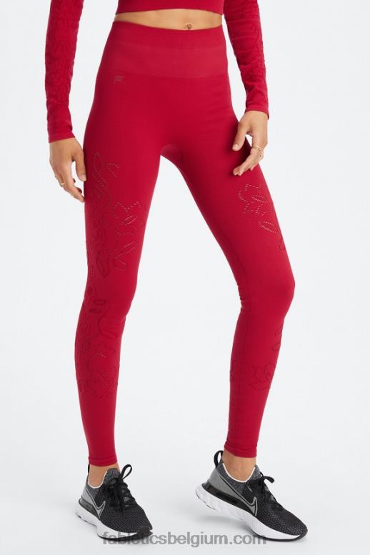 dieprood vrouwen naadloze legging met hoge taille en kant Fabletics LH20J1088