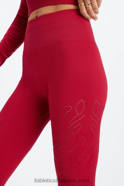 dieprood vrouwen naadloze legging met hoge taille en kant Fabletics LH20J1088