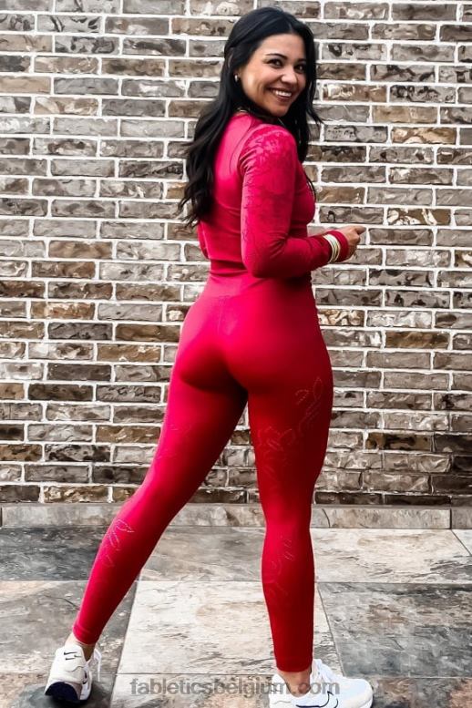 dieprood vrouwen naadloze legging met hoge taille en kant Fabletics LH20J1088