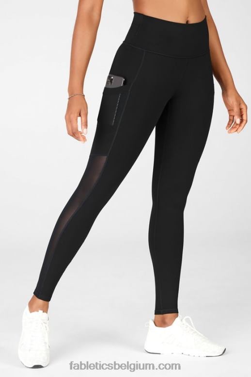 fairway groen/witte streep vrouwen powerhold legging met hoge taille voor onderweg 39 Fabletics LH20J742