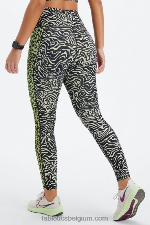 gemarmerde zebra/highlighter golvende jachtluipaard vrouwen powerhold legging met hoge taille voor onderweg 40 Fabletics LH20J744