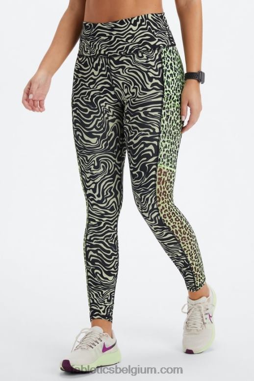 gemarmerde zebra/highlighter golvende jachtluipaard vrouwen powerhold legging met hoge taille voor onderweg 40 Fabletics LH20J744