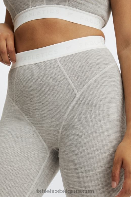 lichtgrijs gemêleerd/wit logo vrouwen wafel hoog getailleerde legging Fabletics LH20J1205