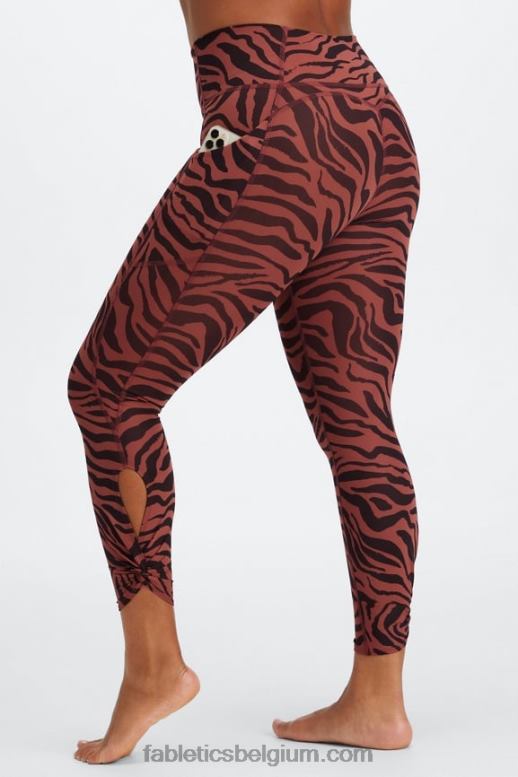 mahonie zebrastrepen vrouwen oasis pureluxe twist 7/8 legging met hoge taille Fabletics LH20J1138