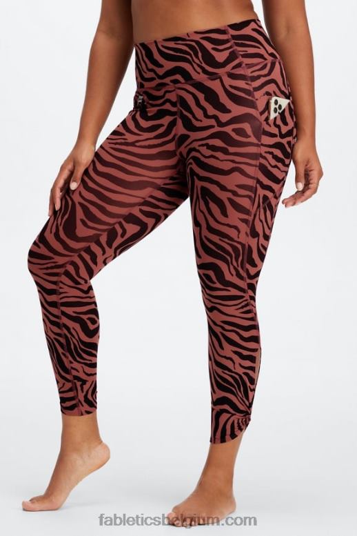 mahonie zebrastrepen vrouwen oasis pureluxe twist 7/8 legging met hoge taille Fabletics LH20J1138