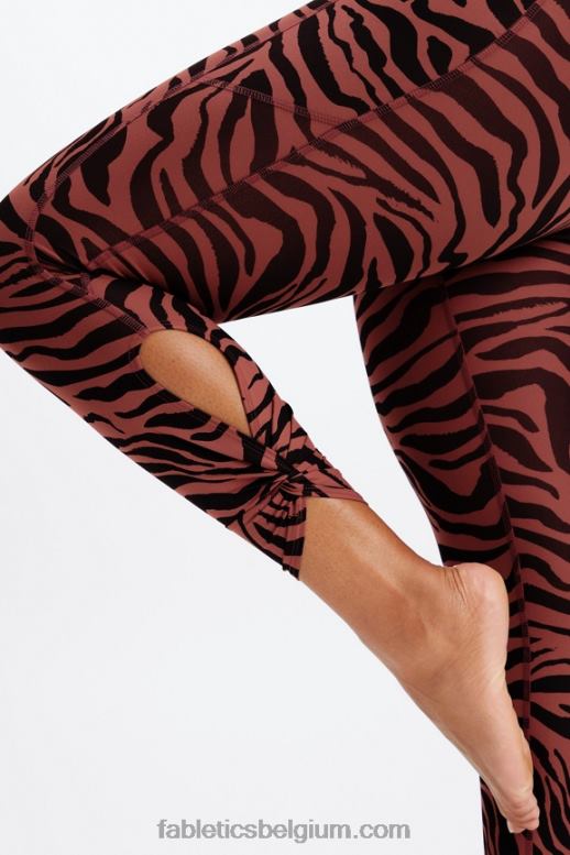 mahonie zebrastrepen vrouwen oasis pureluxe twist 7/8 legging met hoge taille Fabletics LH20J1138