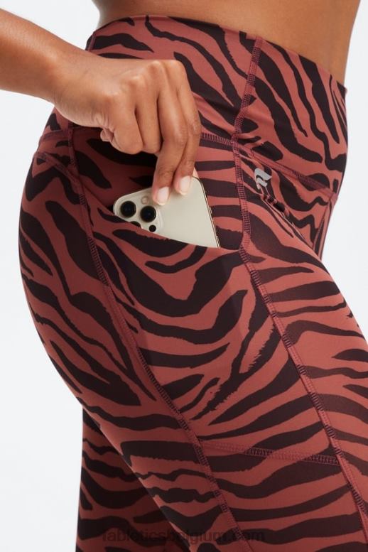 mahonie zebrastrepen vrouwen oasis pureluxe twist 7/8 legging met hoge taille Fabletics LH20J1138