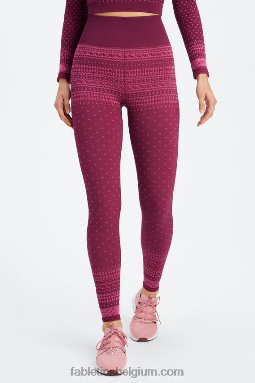 merlot/multi vrouwen naadloze fair isle legging met hoge taille Fabletics LH20J1072