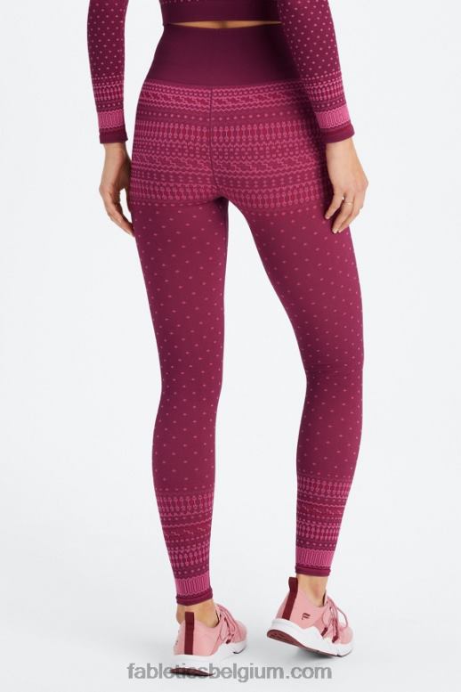 merlot/multi vrouwen naadloze fair isle legging met hoge taille Fabletics LH20J1072