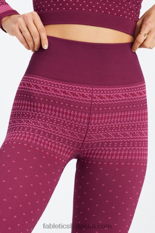 merlot/multi vrouwen naadloze fair isle legging met hoge taille Fabletics LH20J1072