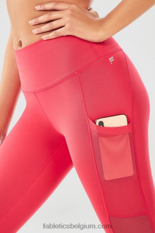 roze leisteen/adrenaline rood vrouwen powerhold legging met hoge taille voor onderweg 43 Fabletics LH20J762