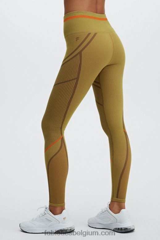 warm olijfgroen/multi vrouwen naadloze legging van jacquard met hoge taille Fabletics LH20J1210