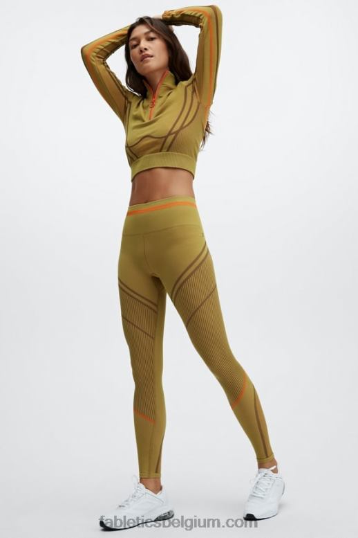 warm olijfgroen/multi vrouwen naadloze legging van jacquard met hoge taille Fabletics LH20J1210
