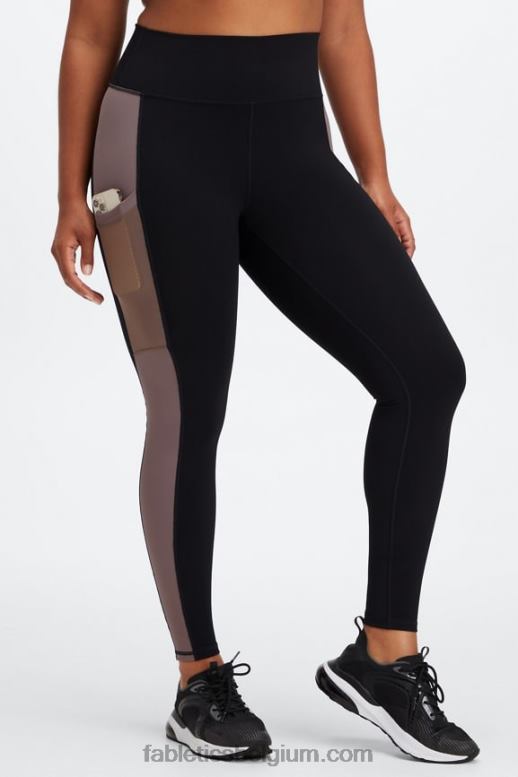 zwart/gerookt vrouwen powerhold legging met hoge taille voor onderweg 40 Fabletics LH20J745