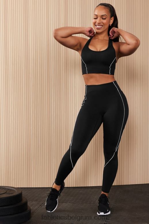 zwart/klassiek wit vrouwen motion365+ legging met hoge taille en paspels Fabletics LH20J997
